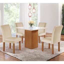 Conjunto de Mesa de Jantar Dakota 90x90cm Tampo de Vidro com 4 Cadeiras Napoles CEL Móveis - 1