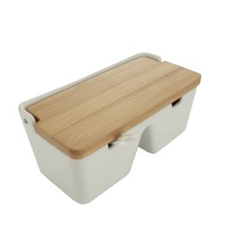 Saleiro de Cerâmica C/2 Divisórias Tampa de Bambu e Colher Bianco Lyor - 1