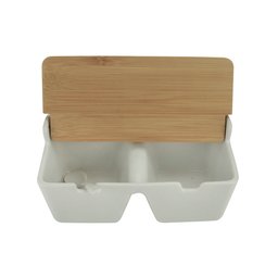 Saleiro de Cerâmica C/2 Divisórias Tampa de Bambu e Colher Bianco Lyor - 2