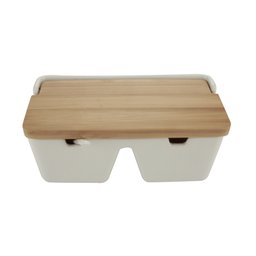Saleiro de Cerâmica C/2 Divisórias Tampa de Bambu e Colher Bianco Lyor - 3