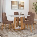 Ver imagem 1 de Conjunto Sala de Jantar Mesa Easy Pop 120x80cm Tampo Vidro/mdf com 4 Cadeiras Seat Couro Morano Avel