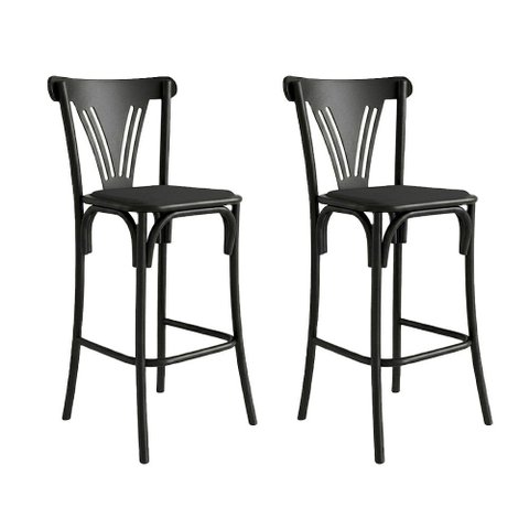 Kit 2 Banquetas Altas Paris em Aço Preto para Cozinha e Bancada Gourmet com Assento Corino - Preto