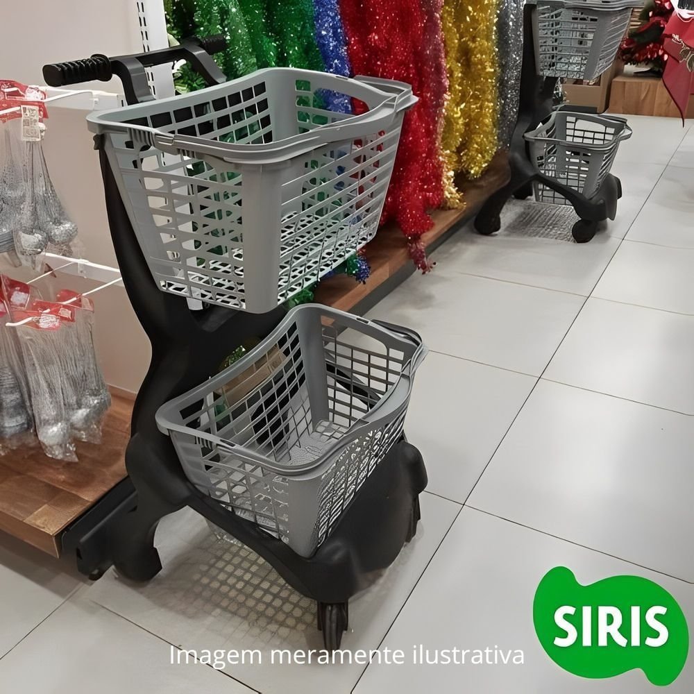 Carrinho De Supermercado Preto 2 Cesto 25 Litros Preto - Siris - 4