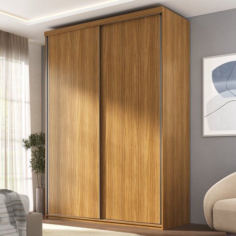 Guarda Roupa Solteiro 100% MDF BP 2 Portas 2 Gavetas Liege Marrom/Nogueira