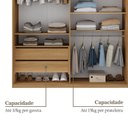 Ver imagem 6 de Guarda Roupa Solteiro 100% MDF BP 2 Portas 2 Gavetas Liege Marrom/Nogueira