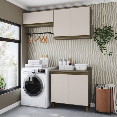 Lavanderia Modulada 3 Peças com Tampo Connect Bege/Duna/Cristal