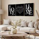 Ver imagem 3 de Kit 3 Quadro Decorativo Sala Coração Família Love Home Casa Qualidade Premium 28x20cm