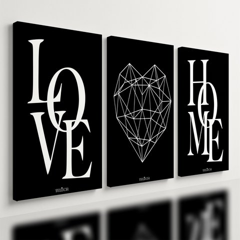 Kit 3 Quadro Decorativo Sala Coração Família Love Home Casa Qualidade Premium 28x20cm