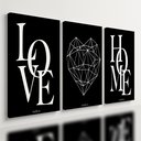 Ver imagem 1 de Kit 3 Quadro Decorativo Sala Coração Família Love Home Casa Qualidade Premium 28x20cm