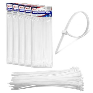 500 Enforca Gato Fita Lacre de Nylon 2.5x150mm Cinta Plástica Hellerman 15cm Branco