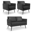 Ver imagem 1 de Kit 01 Namoradeira e 02 Poltronas Corino Preto