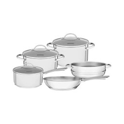 Jogo de Panelas Tramontina Una em Aço Inox com Fundo Triplo e Tampas de Vidro 5 Peças - 1