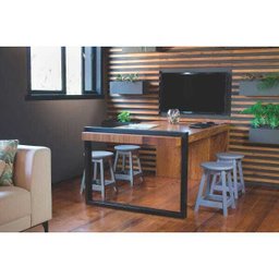 Banqueta de Madeira Tramontina Vin Baixa Cinza com Assento forrado em Courvin - 2