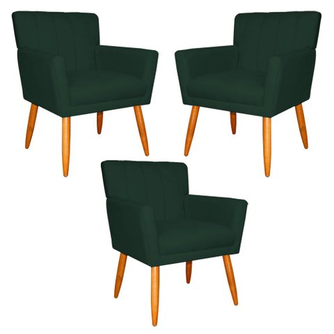 Kit 3 Poltronas Decorativa para Sala de Estar Cecília Suede Verde - Montanaris Decor Md Montanaris D