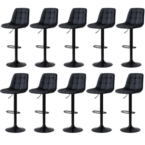 Kit 10 Banqueta Alta Elegance Estofada com Base Giratória e Regulagem de Altura - Preto