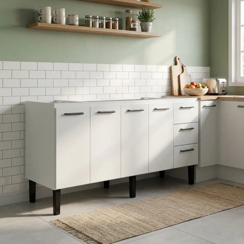Gabinete para Cozinha em Aço Novo Vênus - Pia 180cm Branco