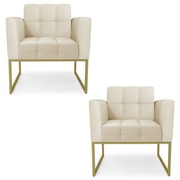Poltrona Base Industrial Dourado Kit 2 Ana Sintético Bege - Ibiza - 1 Poltrona Base Industrial Dourado Kit 2 Ana Sintético Bege - Ibiza - 1