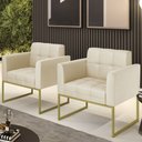 Ver imagem 2 de Poltrona Base Industrial Dourado Kit 2 Ana Sintético Bege - Ibiza