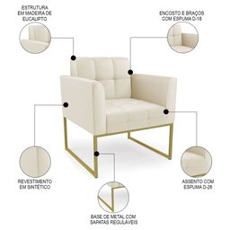 Poltrona Base Industrial Dourado Kit 2 Ana Sintético Bege - Ibiza - 3 Poltrona Base Industrial Dourado Kit 2 Ana Sintético Bege - Ibiza - 3