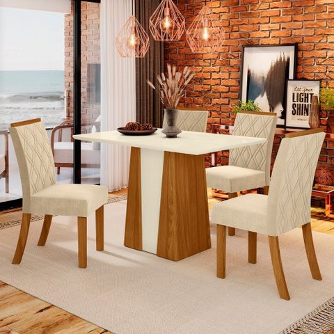 Mesa de Jantar 4 Lugares Katy Nature/off White/linho - Pnr Móveis