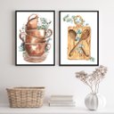 Ver imagem 2 de Kit 2 Quadros para Cozinha Panelas e Utensílios 24x18cm - com Vidro:madeira Branca