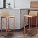 Ver imagem 3 de Kit 3 Banquetas Alta Dani Reforçada Decorativa Balcão Bancada Cozinha Bar Base Bronze Courino Bege