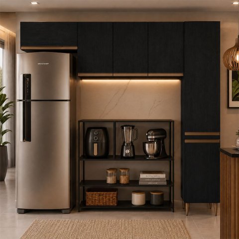 Armário de Cozinha Modulada 3 Peças Milão Menu Móveis Preta