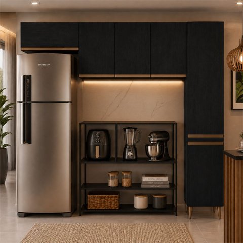 Ármário de Cozinha Modulada 3 Peças Milão Menu Móveis Preta