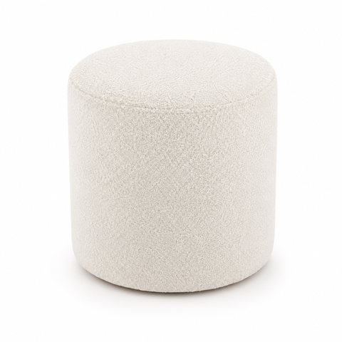 Puff Decorativo Redondo Boucle Off Orgânico 36x34 cm para Sala, Quarto e Closet