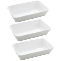 Kit 3 Travessas Porcelana Branca 750ml Refratário Retangular Servir Restaurante Buffet Lyor - 1