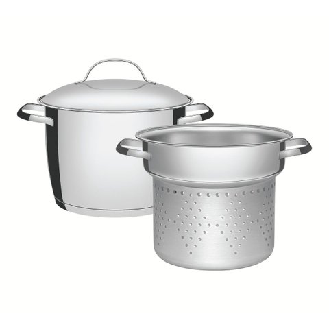 Jogo Cozi-Pasta Tramontina Allegra em Aço Inox com Fundo Triplo 2 Peças 20 cm