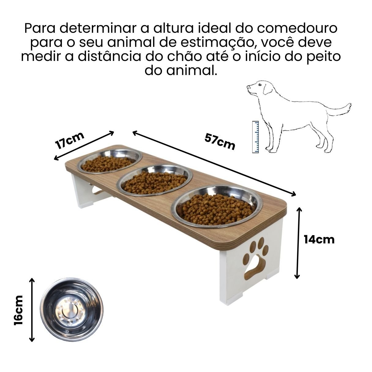 Comedouro Elevado Triplo Pet Cachorro Mdf - Inox - 2