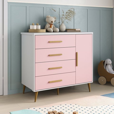 Cômoda para Quarto Infantil Kids Espresso Móveis Rosa/Branco