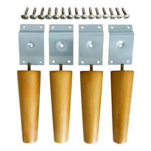 Kit 4 Pés de Madeira Cléo 15cm C/ Suporte Grau e Parafusos