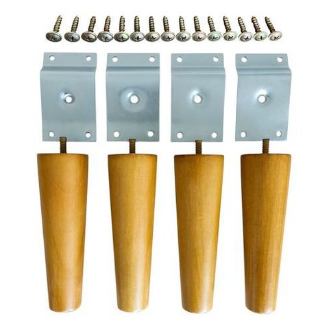 Kit 4 Pés de Madeira Cléo 15cm C/ Suporte Grau e Parafusos