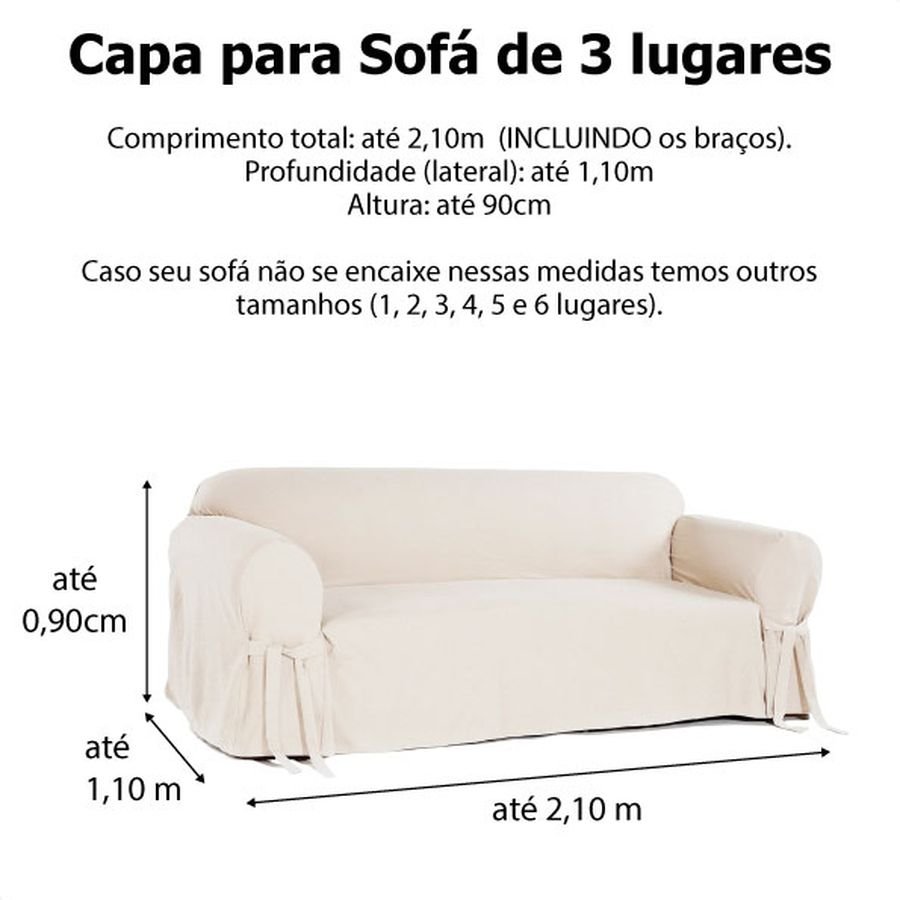 Capa para Sofá de 3 lugares em Gorgurão Cor:Bege - 3