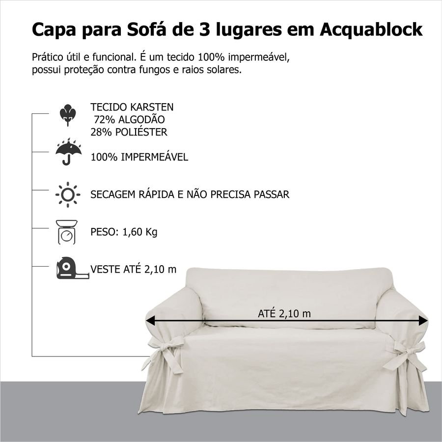 Capa Impermeável Protetora de Sofá 3 lugares Acquablock Cor:Cinza Grafite - 5