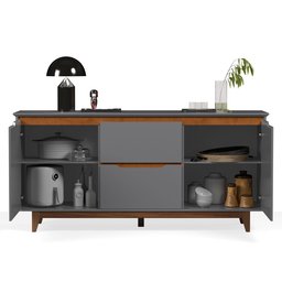 Buffet Aparador Sala de Jantar 2 Portas e 2 Gavetas Organizador Multiuso Elegante Cinza Freijó - 4
