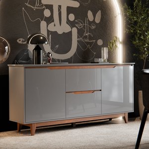Buffet Aparador Sala de Jantar 2 Portas e 2 Gavetas Organizador Multiuso Elegante Cinza Freijó