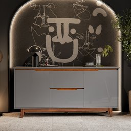 Buffet Aparador Sala de Jantar 2 Portas e 2 Gavetas Organizador Multiuso Elegante Cinza Freijó - 8