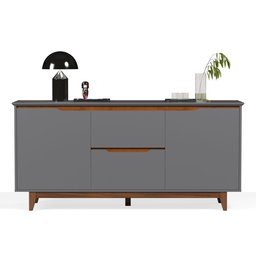 Buffet Aparador Sala de Jantar 2 Portas e 2 Gavetas Organizador Multiuso Elegante Cinza Freijó - 2