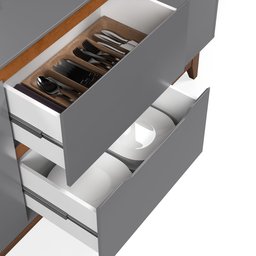 Buffet Aparador Sala de Jantar 2 Portas e 2 Gavetas Organizador Multiuso Elegante Cinza Freijó - 3