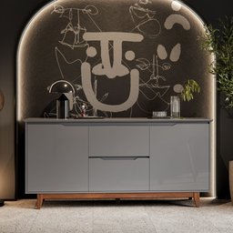 Buffet Aparador Sala de Jantar 2 Portas e 2 Gavetas Organizador Multiuso Elegante Cinza Freijó - 7