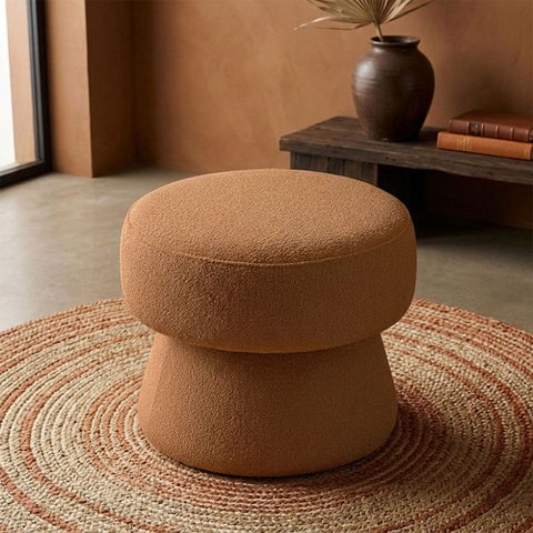 Puff Decorativo Redondo Liz Sala de Estar Bouclé Terracota - Nexta Casa