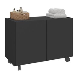 Gabinete Armário de Banheiro 62,5cm com Rodízios 2 Portas Multimóveis Mp5043 Preto - 1 Gabinete Armário de Banheiro 62,5cm com Rodízios 2 Portas Multimóveis Mp5043 Preto - 1