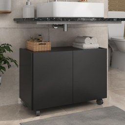 Gabinete Armário de Banheiro 62,5cm com Rodízios 2 Portas Multimóveis Mp5043 Preto - 2 Gabinete Armário de Banheiro 62,5cm com Rodízios 2 Portas Multimóveis Mp5043 Preto - 2