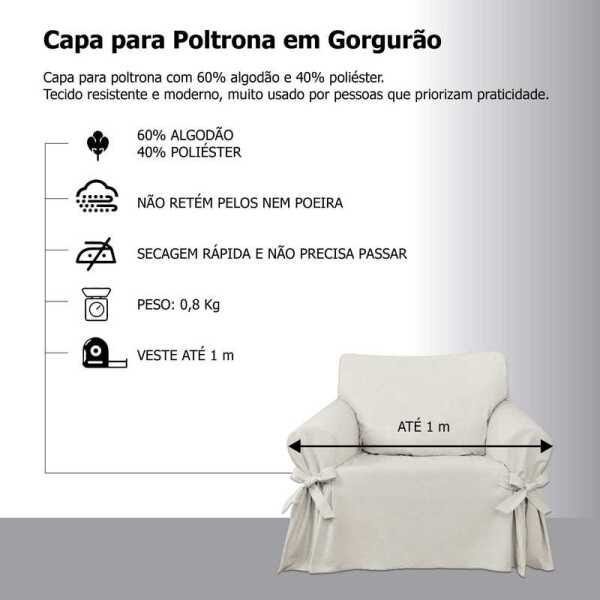 Capa para Sofá de 1 lugar em Gorgurão Cor:Cinza claro - 3