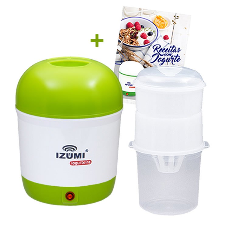 Kit Iogurteira Elétrica Izumi Bivolt Verde e Dessorador de Iogurte para Iogurte Grego
