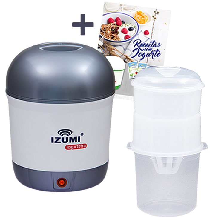 Kit Iogurteira Elétrica Izumi Bivolt Cinza e Dessorador de Iogurte para Iogurte Grego