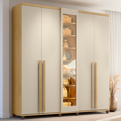 Guarda-Roupa Casal 5 Portas com LED e Vidro Reflecta 3 Gavetas Áustria